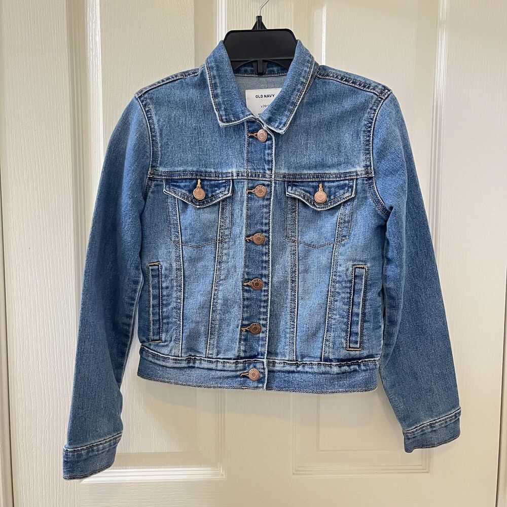 Old Navy Denim Jean Jacket Stretch Blue Girls Size Large 10-12 years